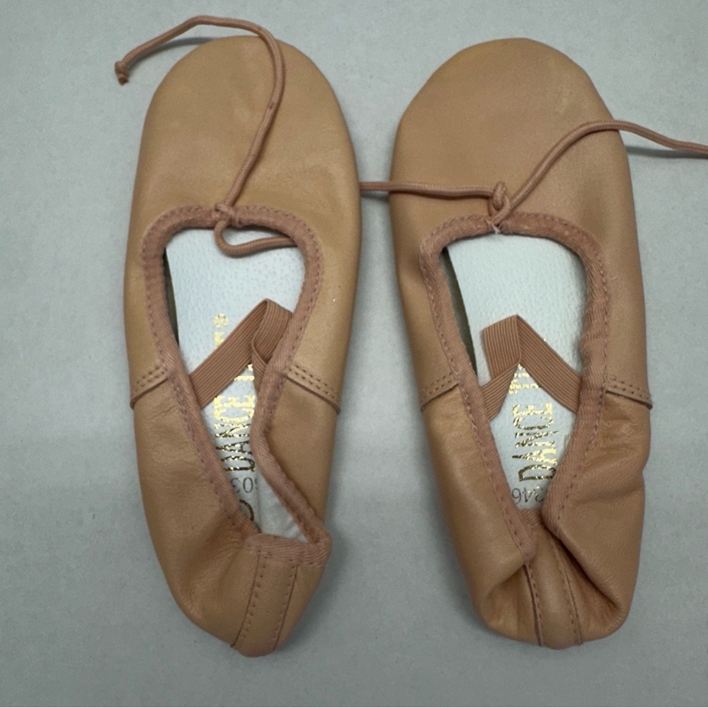 Dance Time Genuine Leather Ballet Slippers Tan Pink Size 3 Kids Shoes